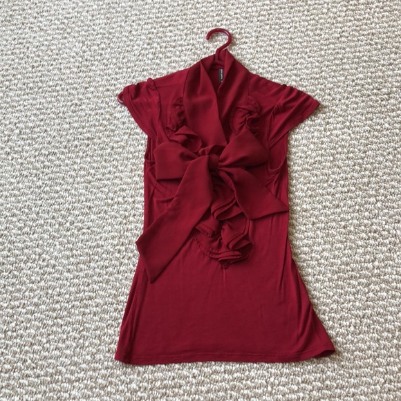 Red Blouse from Naf Naf with Front Tie and Ruffles - Picture 8 of 10